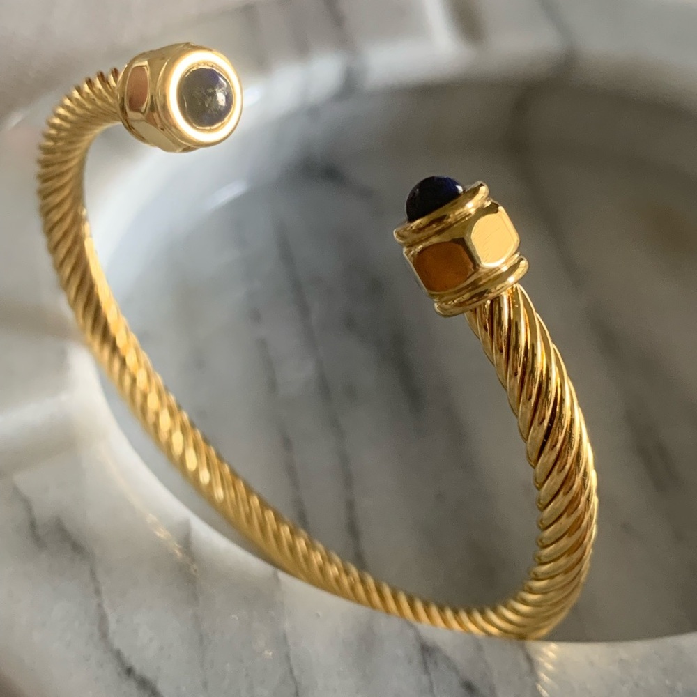 Gold Stainless Steel & Blue Stone  Women's Bracelet